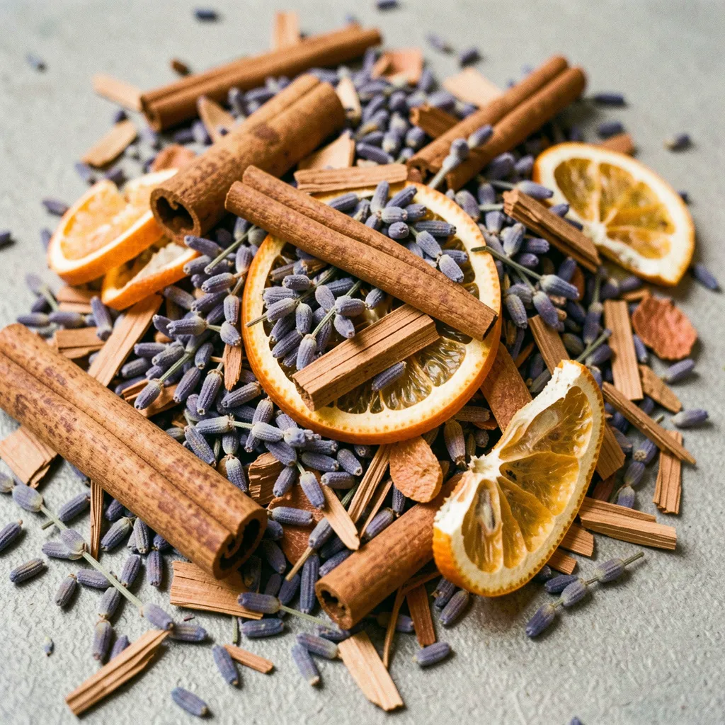 Dried lavender and orange peel botanical ingredients